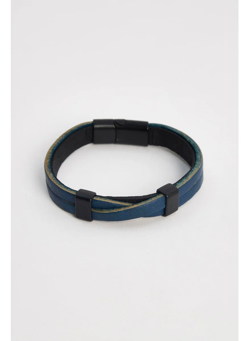 Tudors Men's Genuine Leather Navy Blue Bracelet