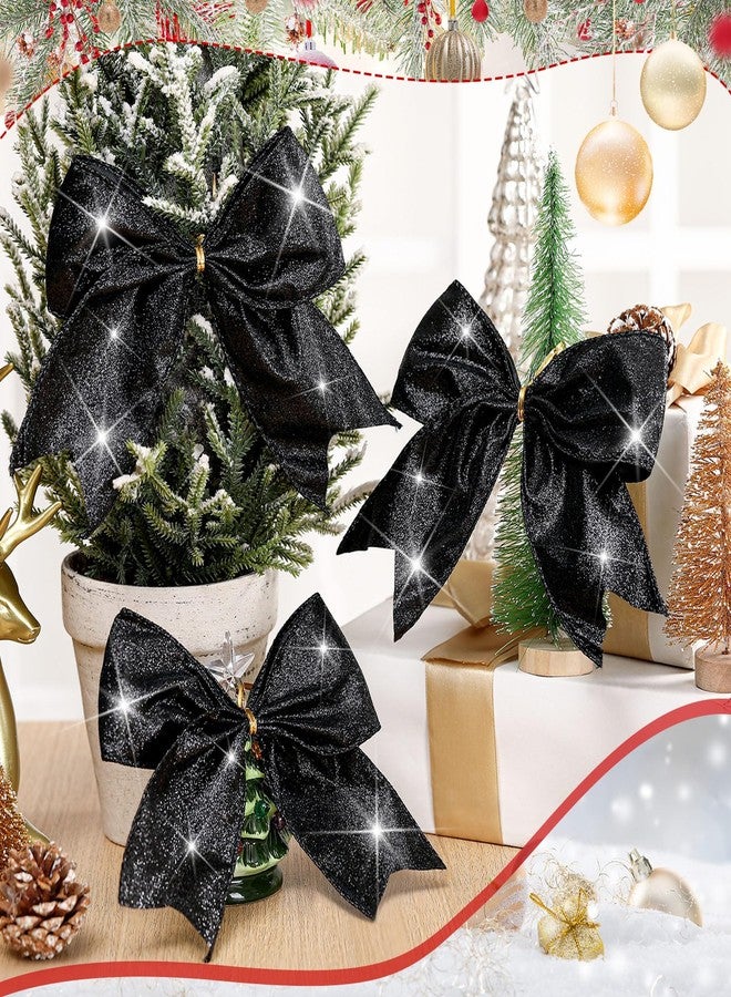 Cindeer 24 Pcs Black Christmas Bow Decorations 6 x 6 Inches, Glitter Holiday Ornaments Sequin Ties Bows for Xmas Tree, Wreath, DIY Crafts, Party Decor, Gift Wrapping - Image 4