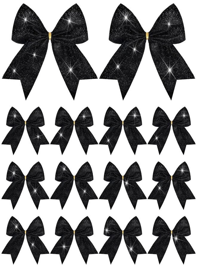 Cindeer 24 Pcs Black Christmas Bow Decorations 6 x 6 Inches, Glitter Holiday Ornaments Sequin Ties Bows for Xmas Tree, Wreath, DIY Crafts, Party Decor, Gift Wrapping - Image 1
