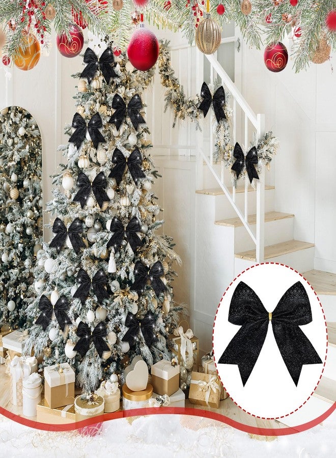 Cindeer 24 Pcs Black Christmas Bow Decorations 6 x 6 Inches, Glitter Holiday Ornaments Sequin Ties Bows for Xmas Tree, Wreath, DIY Crafts, Party Decor, Gift Wrapping - Image 2