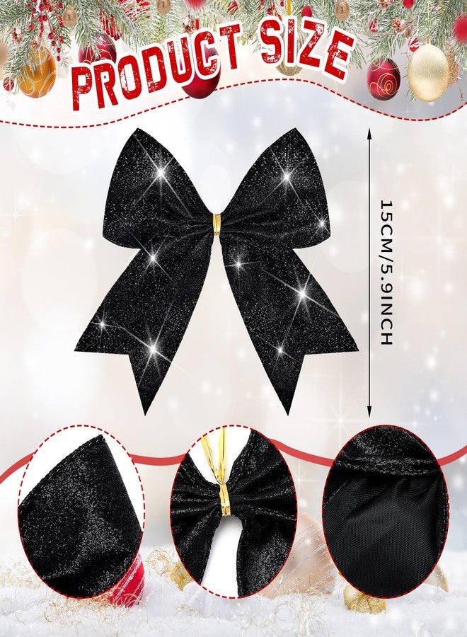 Cindeer 24 Pcs Black Christmas Bow Decorations 6 x 6 Inches, Glitter Holiday Ornaments Sequin Ties Bows for Xmas Tree, Wreath, DIY Crafts, Party Decor, Gift Wrapping - Image 3