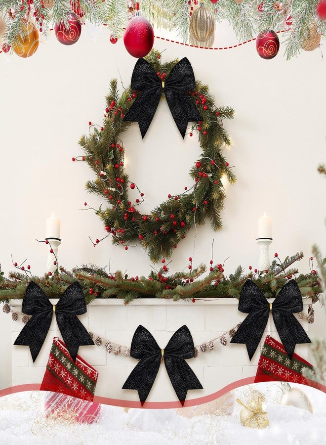 Cindeer 24 Pcs Black Christmas Bow Decorations 6 x 6 Inches, Glitter Holiday Ornaments Sequin Ties Bows for Xmas Tree, Wreath, DIY Crafts, Party Decor, Gift Wrapping - Image 5