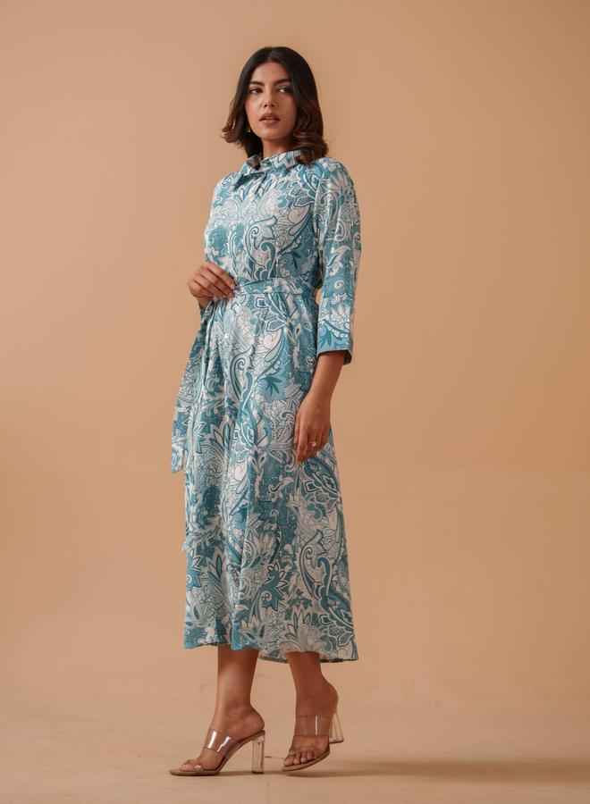 دي دبليو فستان ميدي بياقة قميص وطبعة زهور - Image 5