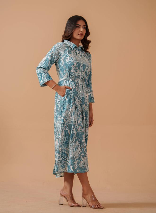 دي دبليو فستان ميدي بياقة قميص وطبعة زهور - Image 4