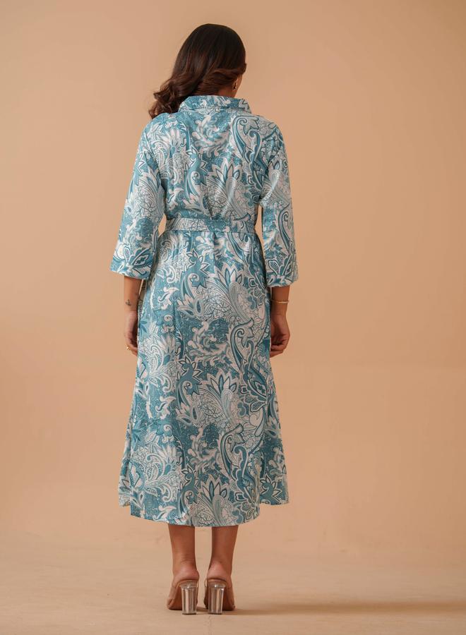 دي دبليو فستان ميدي بياقة قميص وطبعة زهور - Image 3