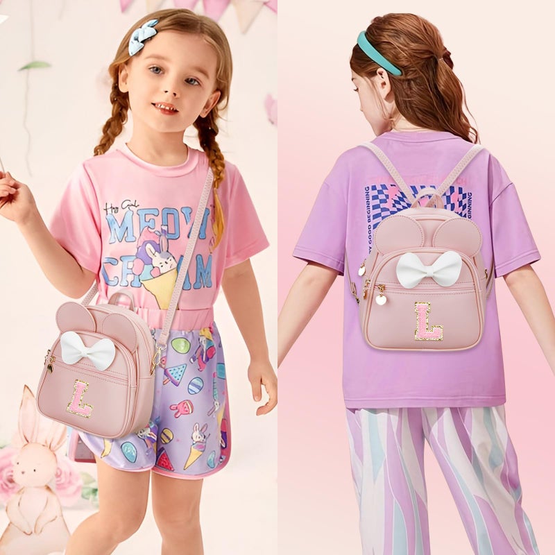 KKXIU Girls Initial Bowknot Cute Mini Backpack for Toddler, Travel Small Girl Backpacks, Personalized Birthday Gifts for Little Girls and Kids(L, Pink) - Image 3
