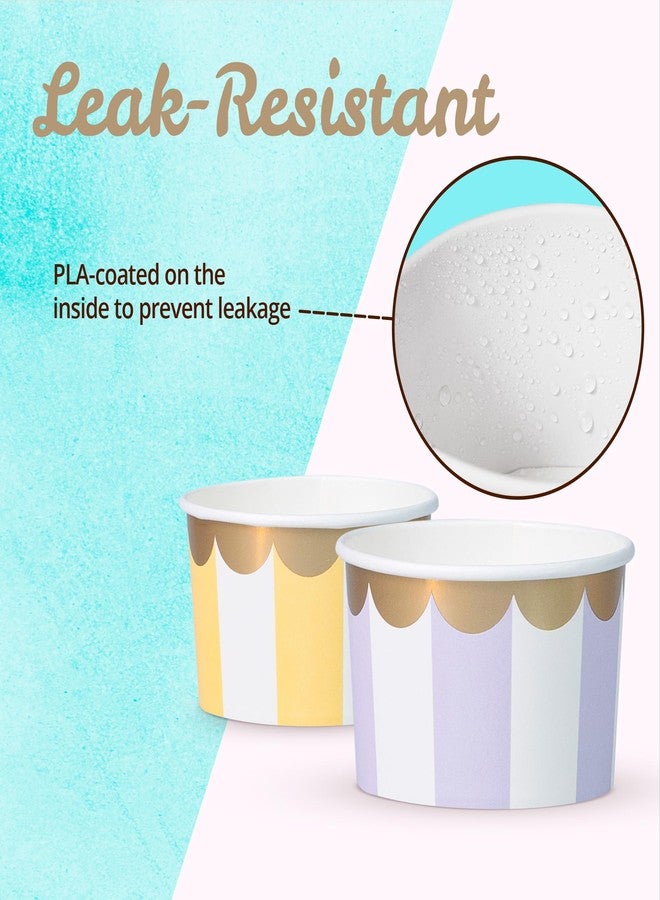 Confettiville Paper Ice Cream Cups, 50-Count 5.5-Oz Disposable Dessert Bowls for Hot or Cold Food, 5.5-Ounce Party Supplies Treat Cups, 5 Colors Pastel Stripes with Scalloped Gold Foil - Image 5