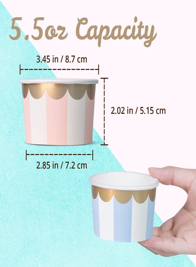 Confettiville Paper Ice Cream Cups, 50-Count 5.5-Oz Disposable Dessert Bowls for Hot or Cold Food, 5.5-Ounce Party Supplies Treat Cups, 5 Colors Pastel Stripes with Scalloped Gold Foil - Image 4