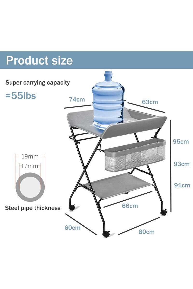 Foldable Height Adjustable Baby Changing Table Baby Changing Station with Wheels and Under-Bed Storage with Side Storage Net - Image 5