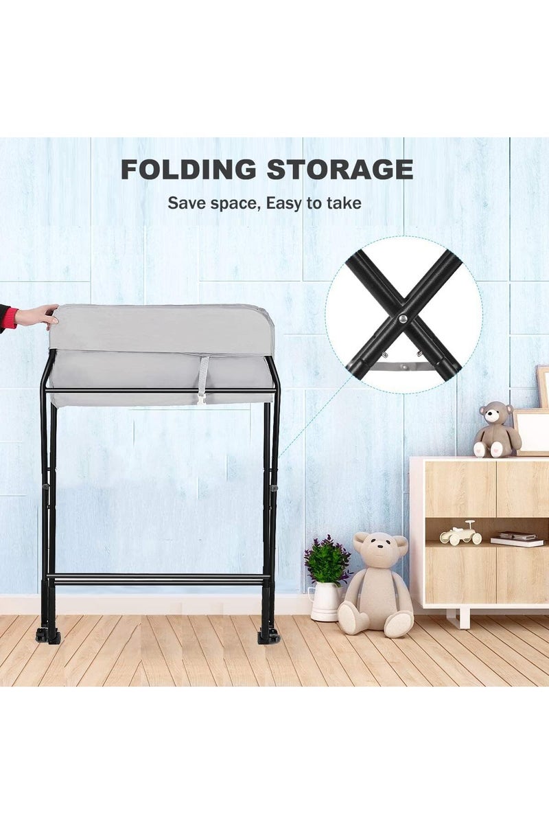 Foldable Height Adjustable Baby Changing Table Baby Changing Station with Wheels and Under-Bed Storage with Side Storage Net - Image 4
