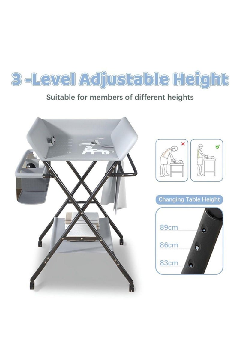 Foldable Height Adjustable Baby Changing Table Baby Changing Station with Wheels and Under-Bed Storage with Side Storage Net - Image 3