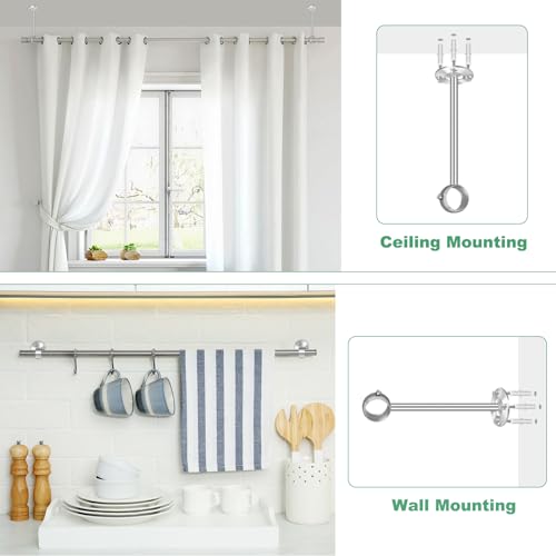 HUTLON 10 Inch Ceiling Curtain Rod Brackets, Heavy Duty Ceiling Curtain Rod Holder for 1 Inch Drape Poles, Stainless Steel Curtain Rod Hooks, 2 Pack, Silver - Image 3