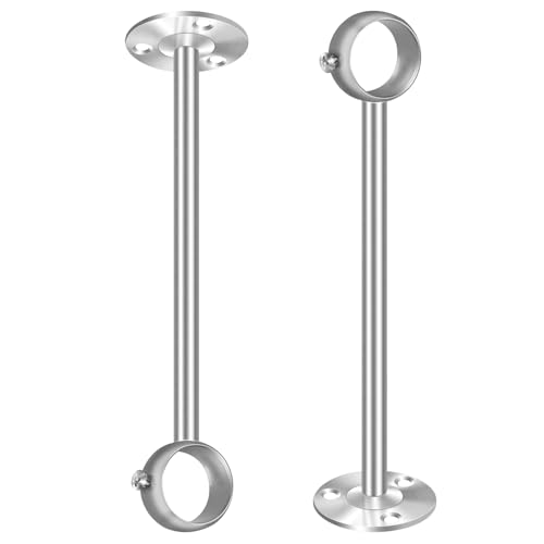 HUTLON 10 Inch Ceiling Curtain Rod Brackets, Heavy Duty Ceiling Curtain Rod Holder for 1 Inch Drape Poles, Stainless Steel Curtain Rod Hooks, 2 Pack, Silver - Image 1