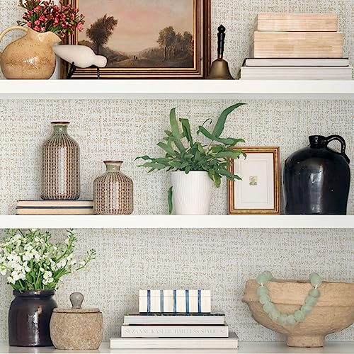 lenify Beige Grasscloth Peel and Stick Wallpaper Beige Contact Paper for Cabinets 17.7inx393.7in Textured Wall Paper Vinyl Textured Grass Cloth Wallpaper Peel and Stick Faux Linen Self Adhesive Vinyl - Image 5