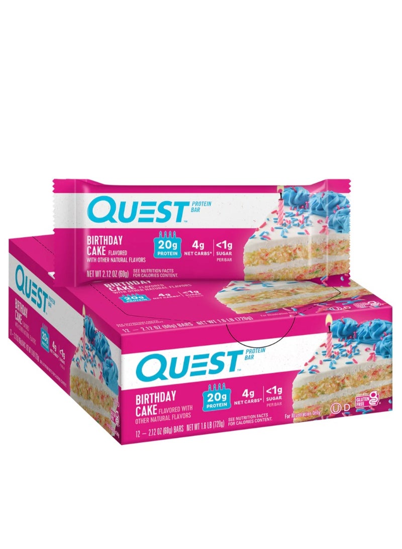 كويست بار بروتين بنكهة كعكة العيد ميلاد – 20 جم بروتين، منخفض الكربوهيدرات، خالي من الغلوتين – عبوة 12 بار (60 جم لكل بار) - Image 1