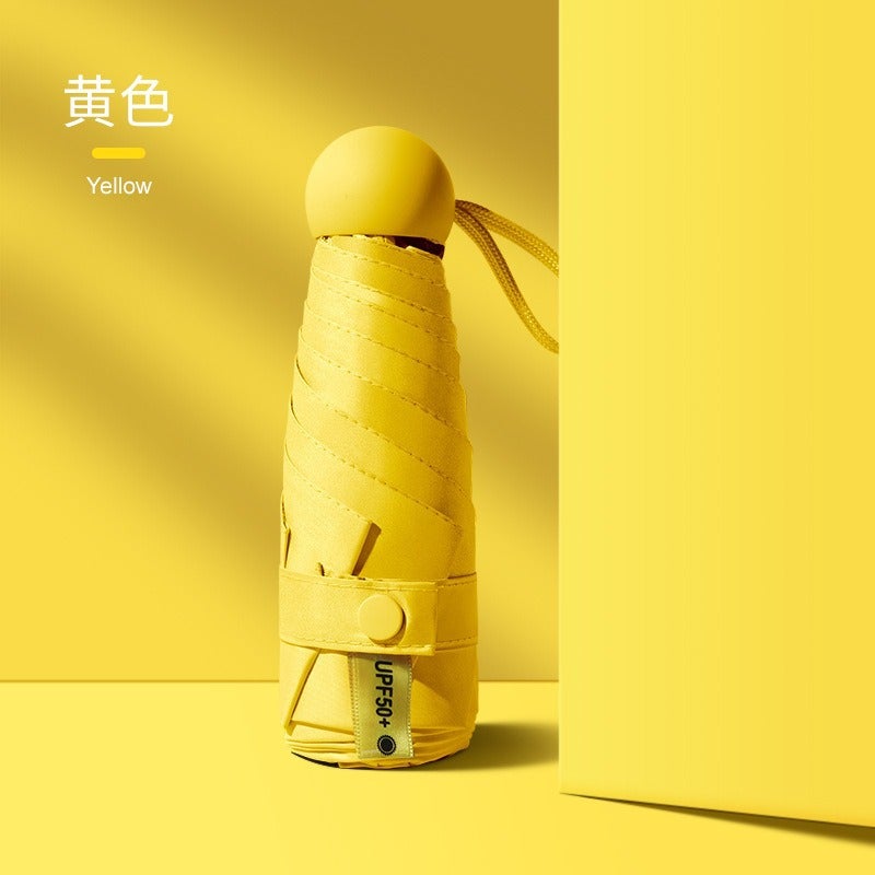 Color Block Folding Umbrella UV Protection Yellow (cloth cover packaging)