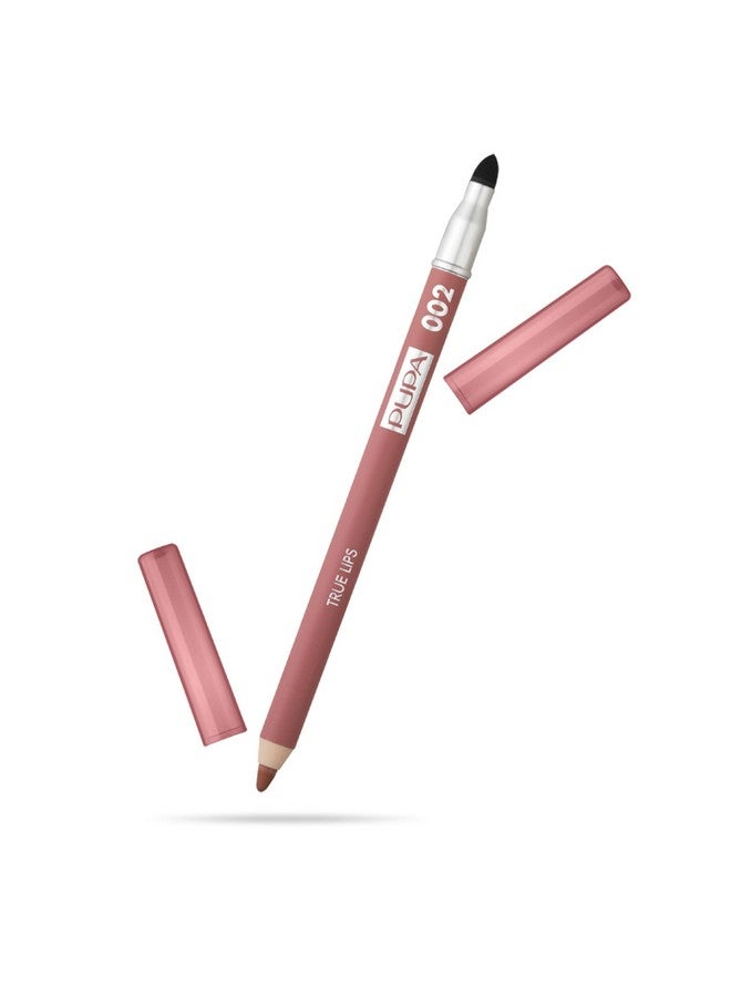 PUPA ميلانو ترو ليبس قلم تحديد الشفاه القابل للمزج بطرفين بلون غير لامع وفرشاة وخفيف وكريمي ومرطب وذو صبغة عالية وتركيبة مقاومة للتلطخ وخالية من البارابين 002 شاي وردي 0.042 أونصة - Image 1