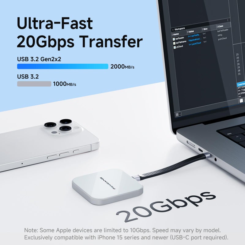 fanxiang 1TB Magnetic External SSD,2000MB/s Type-C USB 3.2 Gen 2x2 Portable SSD,Ultra-Slim External Hard Drive,4K ProRes Recording & Store,External Solid State Drive for iPhone15/16/17/Android/PC/Mac -PS2005 - Image 3