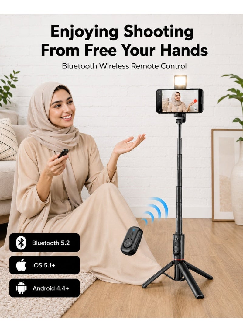 الباندا العملاقة عصا سيلفي وحامل ثلاثي بطول 54.13 بوصة مع إضاءة تعبئة قابلة للدوران بزاوية 360° وجهاز تحكم لاسلكي، حامل هاتف من الألومنيوم قابل للتمديد حتى 137 سم، متوافق مع iPhone وAndroid ومناسب لـ TikTok والفلوغ وتسجيل الفيديو – أسود - Image 5