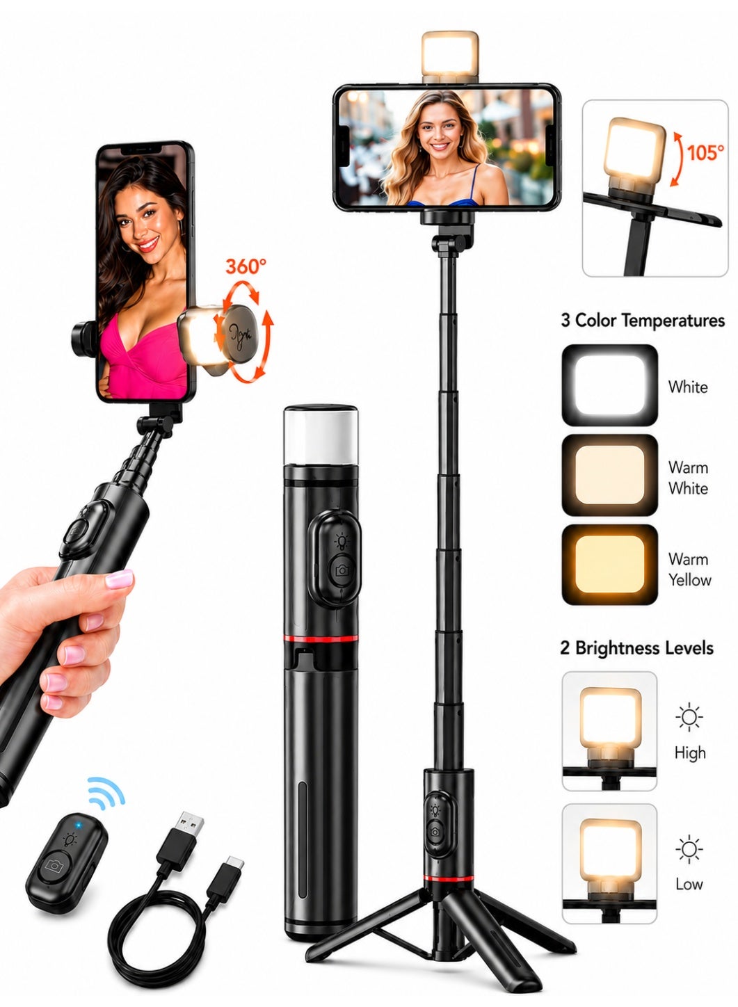 daxiongmao Daxiongmao Selfie Stick Tripod With 360 Rotating Fill Light ZEBFD3F821BA54EF21DE4Z