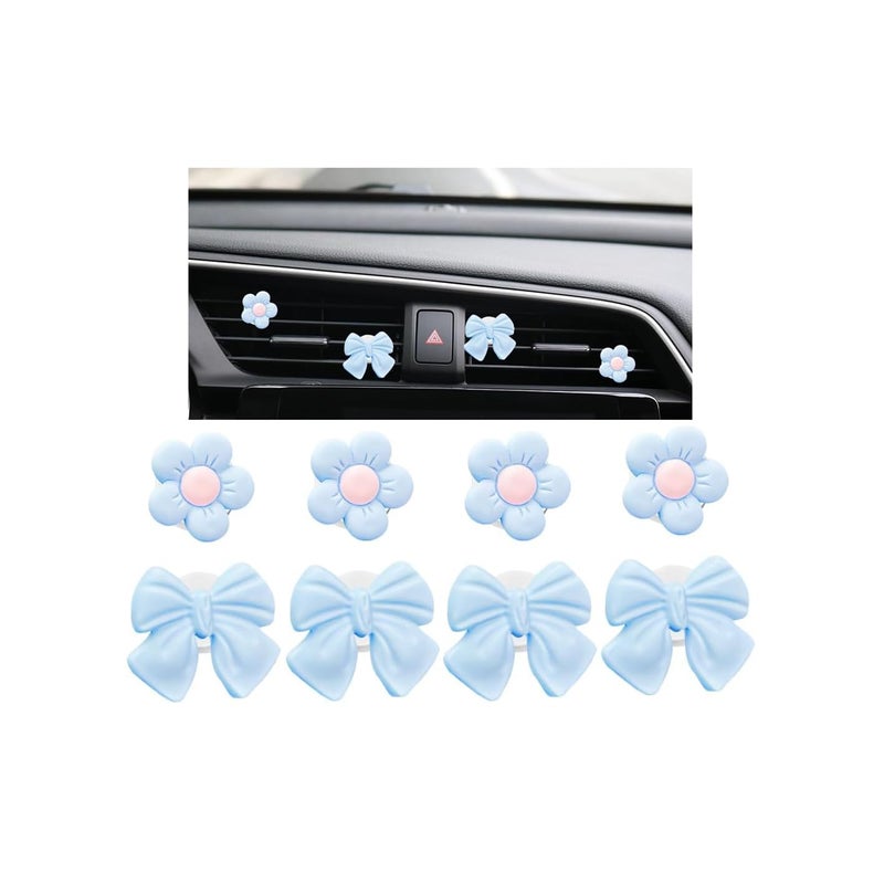 FALVFUN 8PCS Car Air Vent Clips Cute Bow Sunflower Vehicle Vent Decorations Charm Aesthetic Automotive Interior Outlet Ornament Accessories Universal for SUV Sedan Truck Blue - Image 3