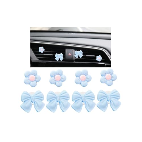 FALVFUN 8PCS Car Air Vent Clips Cute Bow Sunflower Vehicle Vent Decorations Charm Aesthetic Automotive Interior Outlet Ornament Accessories Universal for SUV Sedan Truck Blue - Image 1