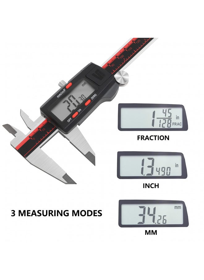 VINCA VINCA DCLA-0605 0-6 Inch/150mm Electronic Digital Vernier Caliper Inch/Millimeter/Fraction Stainless Steel Large LCD Screen Measuring Tool  - Image 2