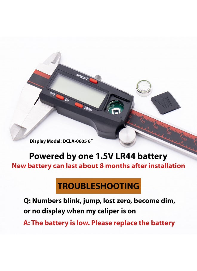 VINCA VINCA DCLA-0605 0-6 Inch/150mm Electronic Digital Vernier Caliper Inch/Millimeter/Fraction Stainless Steel Large LCD Screen Measuring Tool  - Image 4