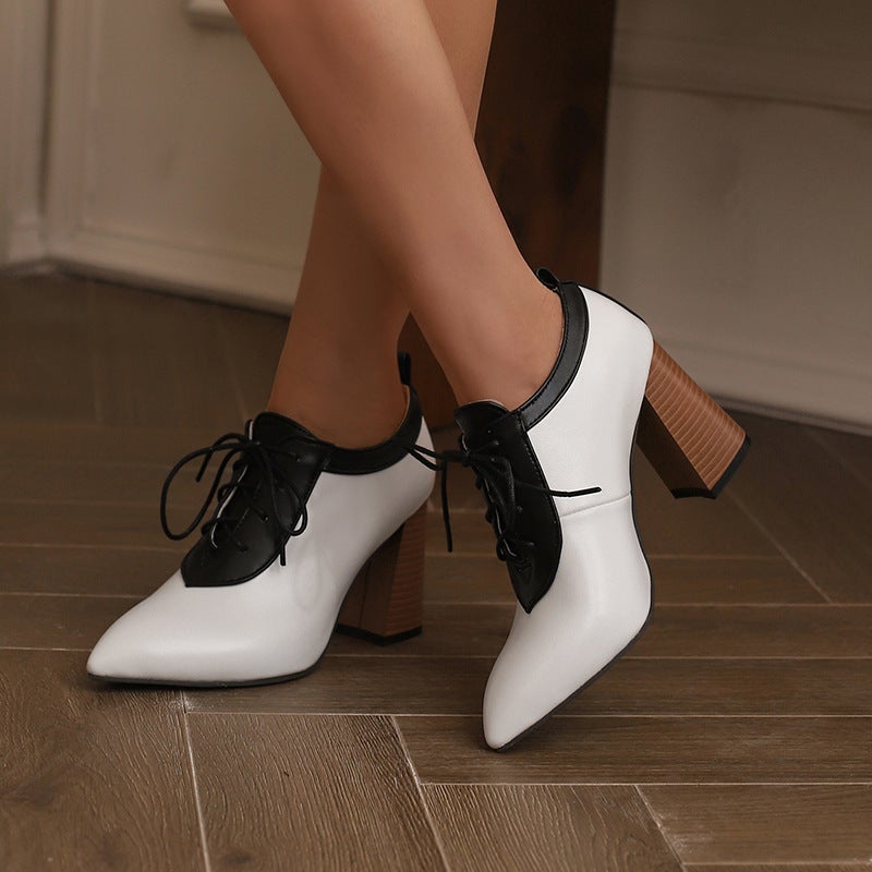 2024 Spring Fashion High Heeled Pointed 32-50 Super Plus Size Wood Heeled Lace-Up Shoes For Women - Image 2