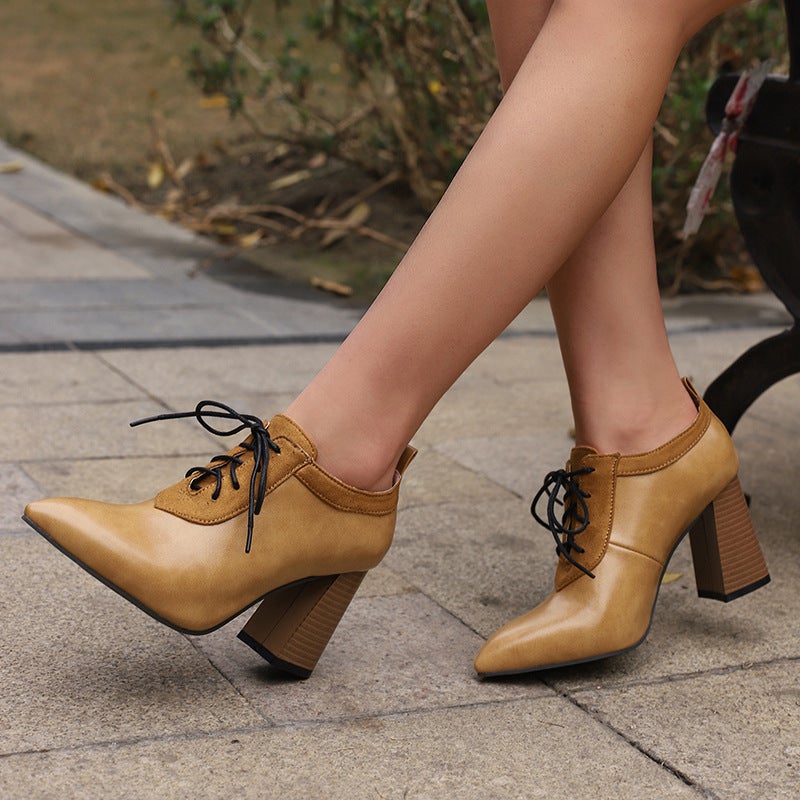2024 Spring Fashion High Heeled Pointed 32-50 Super Plus Size Wood Heeled Lace-Up Shoes For Women - Image 4