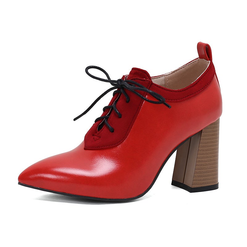 2024 Spring Fashion High Heeled Pointed 32-50 Super Plus Size Wood Heeled Lace-Up Shoes For Women - Image 1