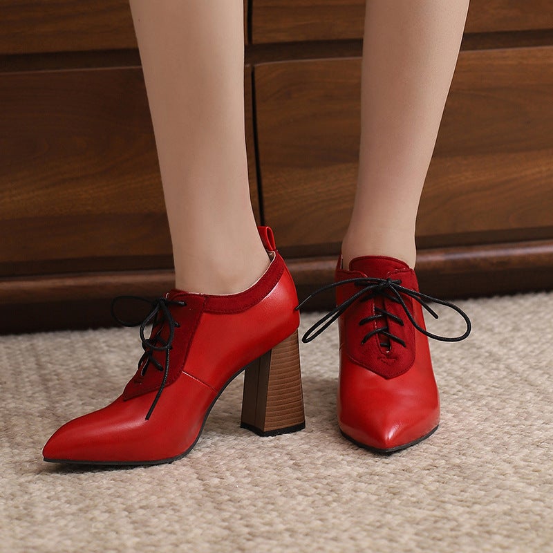 2024 Spring Fashion High Heeled Pointed 32-50 Super Plus Size Wood Heeled Lace-Up Shoes For Women - Image 5
