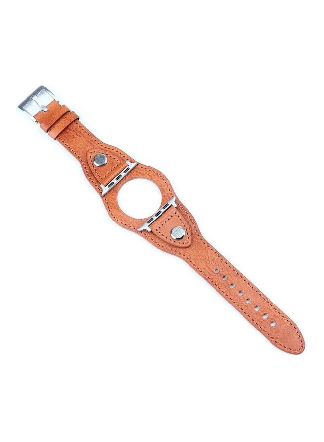 NIBEMINENT Leather Replacement Strap Watchband For Apple Watch Series 7/6/SE/5/4/3/2/1 38/40/41mm Light Brown - Image 1