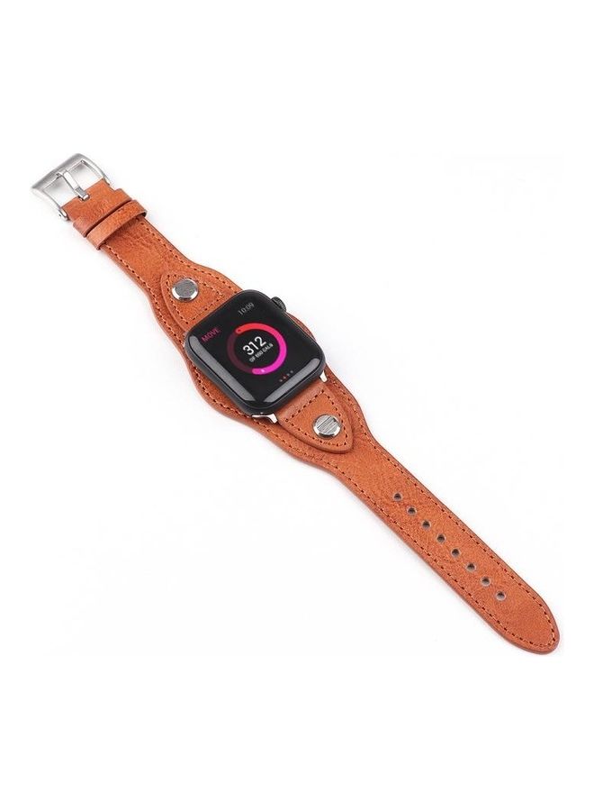 NIBEMINENT Leather Replacement Strap Watchband For Apple Watch Series 7/6/SE/5/4/3/2/1 38/40/41mm Light Brown - Image 2