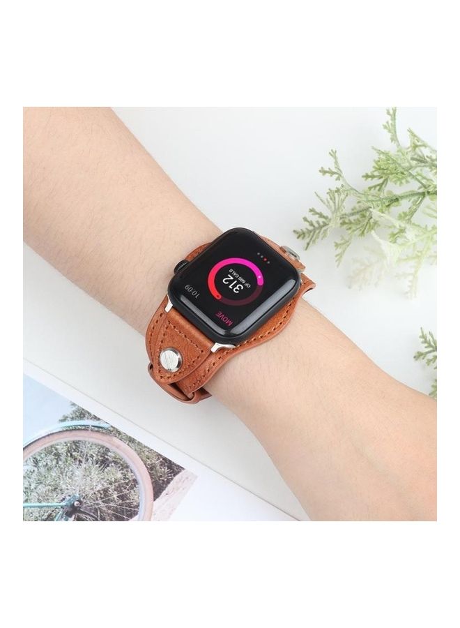 NIBEMINENT Leather Replacement Strap Watchband For Apple Watch Series 7/6/SE/5/4/3/2/1 38/40/41mm Light Brown - Image 4