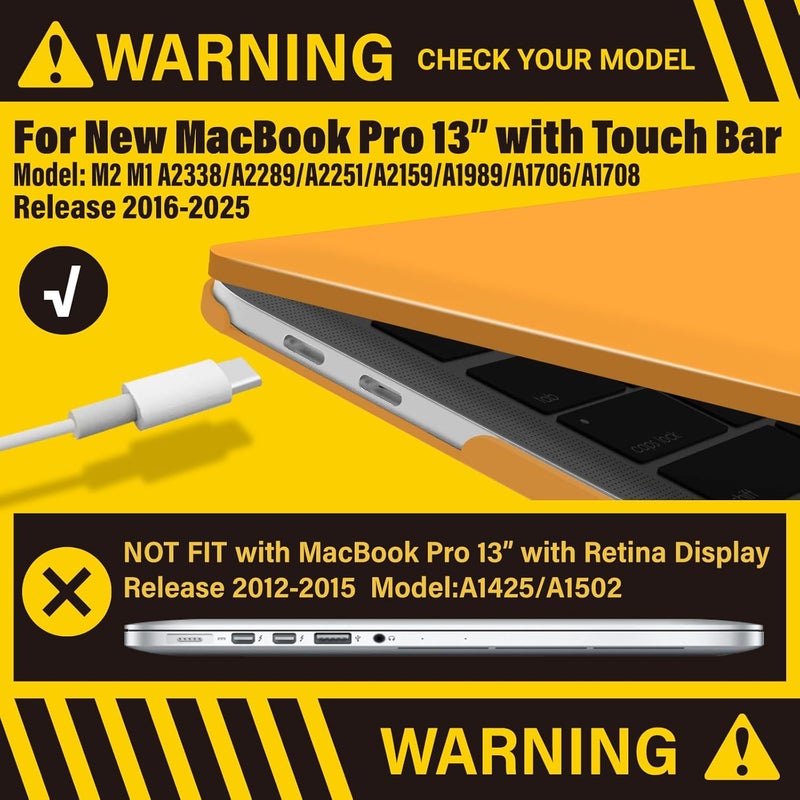 I Benzer Compatible with 2025 2024 M2 MacBook Pro 13 Inch Case 2025-2016 M1 A2338 A2289 A2251 A2159 A1989 A1706 A1708, Hard Shell Case & Keyboard Cover for Mac Pro 13, Marigold, T13MAGD+1A - Image 3