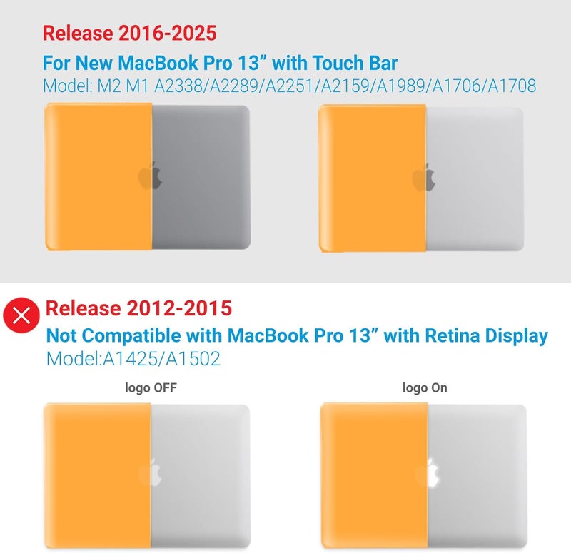 I Benzer Compatible with 2025 2024 M2 MacBook Pro 13 Inch Case 2025-2016 M1 A2338 A2289 A2251 A2159 A1989 A1706 A1708, Hard Shell Case & Keyboard Cover for Mac Pro 13, Marigold, T13MAGD+1A - Image 4