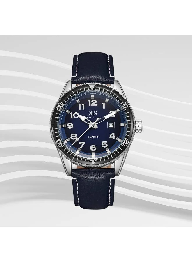 Kenneth Scott  Men's Leather Analog Watch K23028-SLNN - 44x50 mm for Men | Best Price UAE