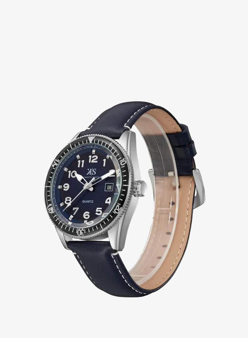 KENNETH SCOTT Men's Leather Analog Watch K23028-SLNN - 44x50 mm