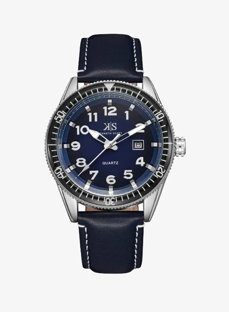 KENNETH SCOTT Men's Leather Analog Watch K23028-SLNN - 44x50 mm