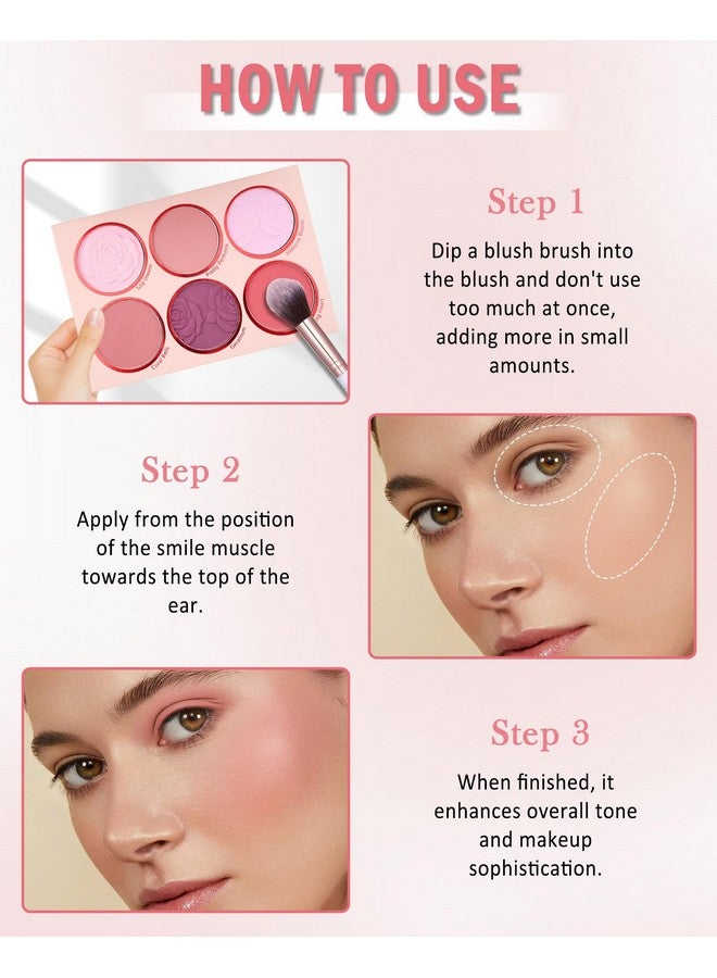 ليسديفيو مجموعة لوحة أحمر الخدود غير اللامعة للوجه مع فرشاة - 6 ألوان عالية الصبغة، بودرة خدود حريرية معدنية قابلة للمزج، بودرة كونتور للخدود، مستحضر تجميل للوجه يدوم طويلاً، هدية مكياج عيد الميلاد للنساء والفتيات - مجموعة 02 - Image 5