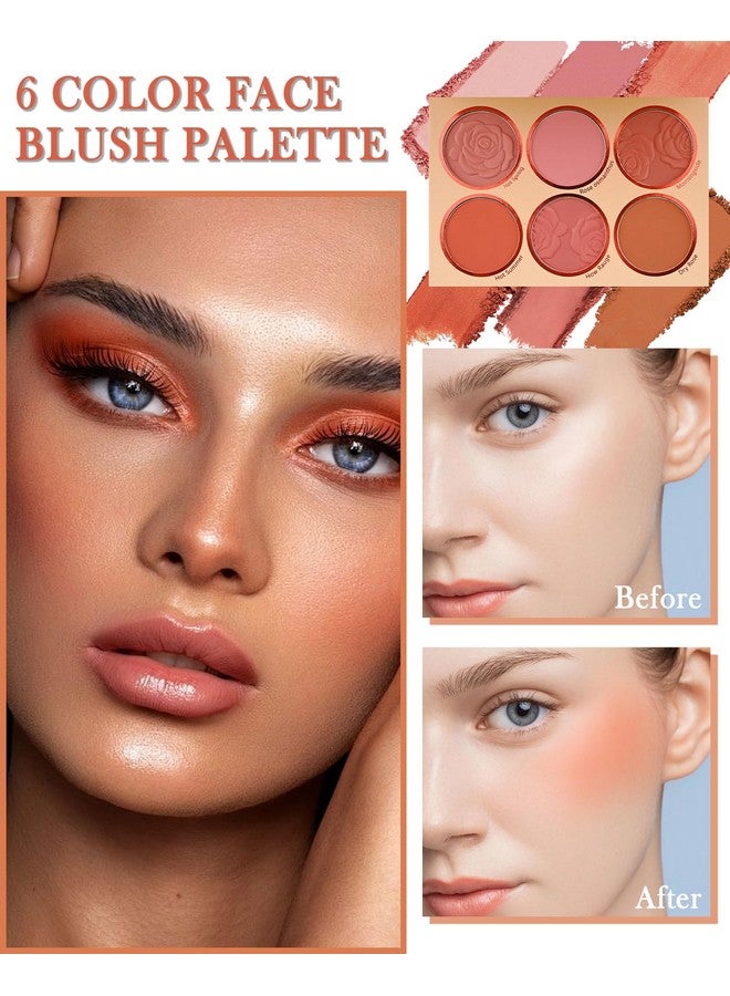 ليسديفيو مجموعة لوحة أحمر الخدود غير اللامعة للوجه مع فرشاة - 6 ألوان عالية الصبغة، بودرة خدود حريرية معدنية قابلة للمزج، بودرة كونتور للخدود، مستحضر تجميل للوجه يدوم طويلاً، هدية مكياج عيد الميلاد للنساء والفتيات - مجموعة 02 - Image 2
