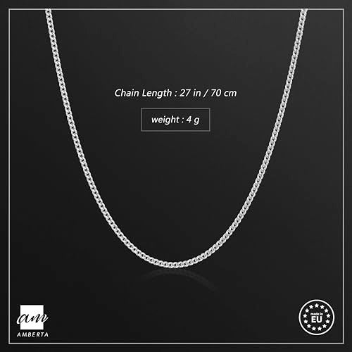 Amberta 925 Sterling Silver 1.5 mm Curb Chain Necklace Length 28" inch / 70 cm (28) - Image 3