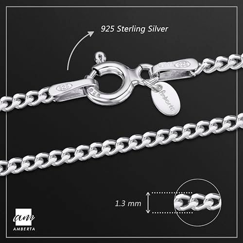 Amberta 925 Sterling Silver 1.5 mm Curb Chain Necklace Length 28" inch / 70 cm (28) - Image 4