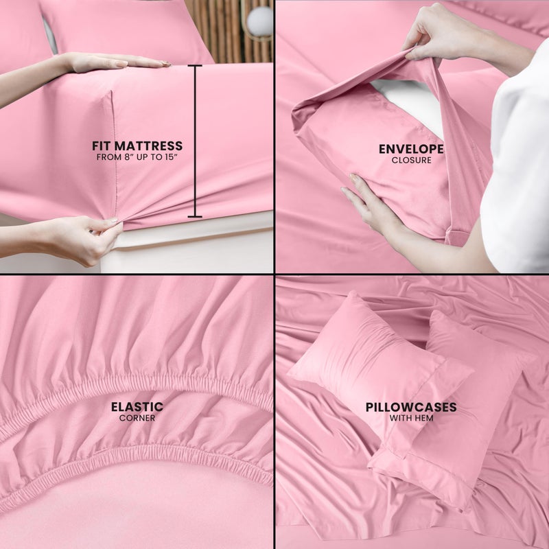 Utopia Bedding King Bed Sheets Set - 4 Piece Bedding - Brushed Microfiber - Shrinkage and Fade Resistant - Easy Care (Crystal Pink) - Image 4