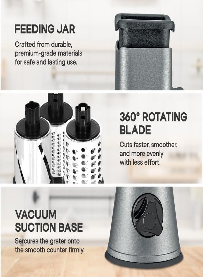 Courant Rotary Cheese Grater hand crank, High Grade steel housing-Vegetable Slicer salad shooter &vegetable shredder Rotary Grater Slicer for Vegetables, Nuts, with 3 Interchangeable Blades - Image 2