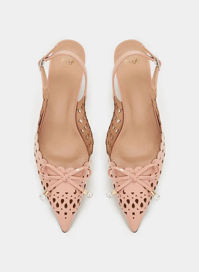 Styli Bow Accent Pointed Toe Slingback Shoes