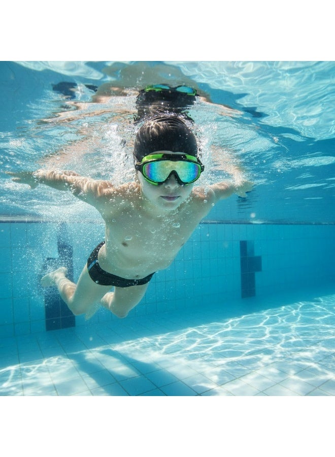 Aurheim Swimming Goggles for Kids with head cap Pool Goggles No Leaking Anti Fog UV Protection Waterproof Wide Frame BLACK - Image 3