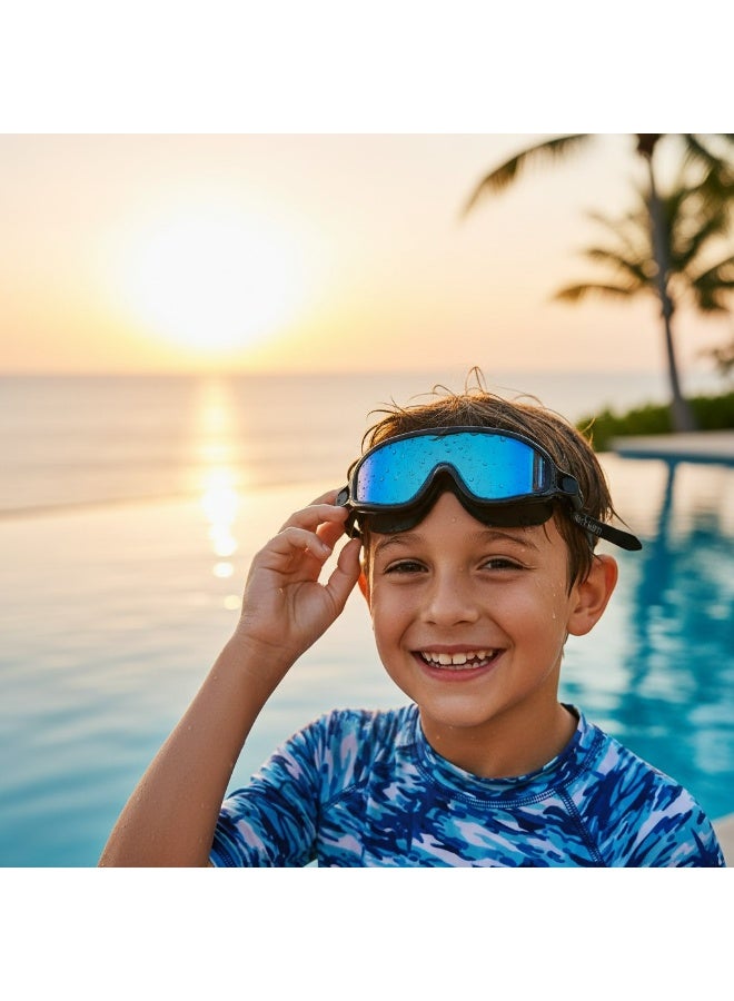 Aurheim Swimming Goggles for Kids with head cap Pool Goggles No Leaking Anti Fog UV Protection Waterproof Wide Frame BLACK - Image 2