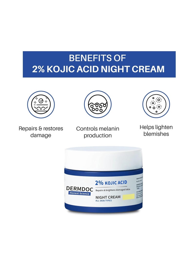 DermDoc - DermDoc Damage Recovery Night Cream With 2% Kojic Acid, 50 g | Lightweight Cream For All Skin Types | Lightens Blemishes, Treats Sun Damage Scars & Age Spots | No Parabens, Silicones & Sulphates - Image 1